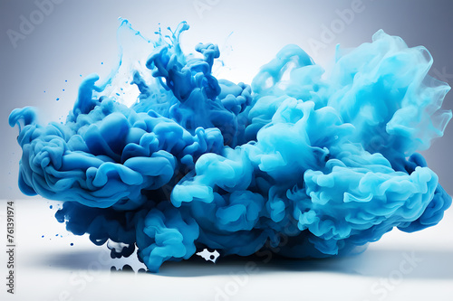 Background Abstract Texture. Explosion of light blue powder produced smoke on black background. Splashing paint is an art. Smoke spread throughout area.