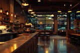 Warmly Lit Coffee Shop Interior During Evening Hours