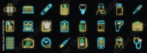 Family doctor icons set outline vector. Hospital health. Medicine care neon color isolated