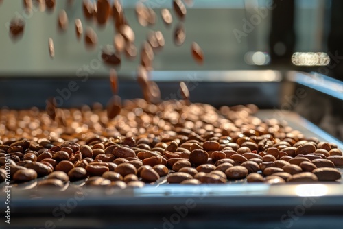 Glistening Roasted Coffee Beans Fresh from the Cooling Tray