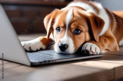dog with laptop © Leshtana