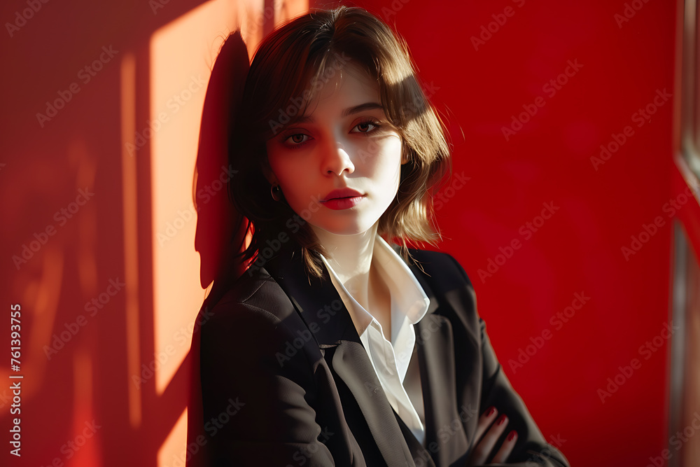 Confident and stylish, a beautiful girl exudes professionalism in a sleek business suit, radiating success and elegance Confident and stylish, a beautiful girl exudes professionalism in a sleek business suit, radiating success and elegance