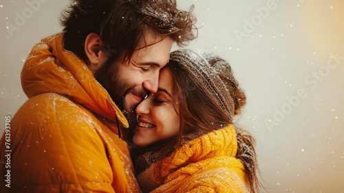 Man and Woman in Winter Hats and Scarves