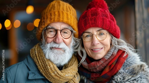 Man and Woman in Winter Hats and Scarves