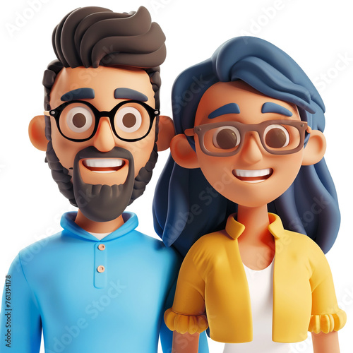 Simple Cartoon 3D illustration of smiling people close up portrait on white background сreated with Generative Ai