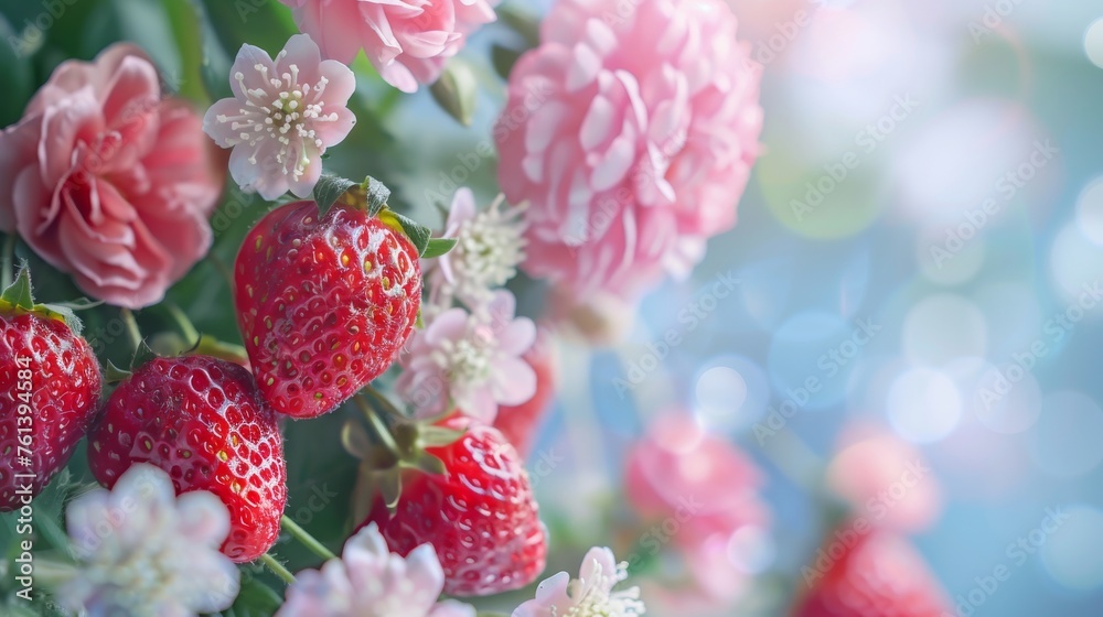 Strawberries embraced by floral blooms