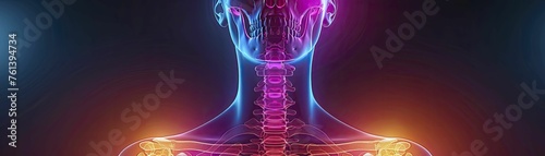 Ankylosing Spondylitis Spine Inflammation, Dynamic Multicolor Neon Art of Skeletal System photo
