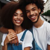  Young smiling couple looking flirty and excited
