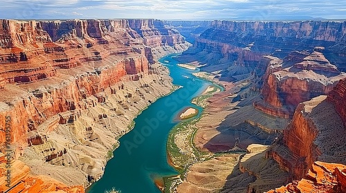 Aerial view of majestic canyons, highlighting nature s grandeur with captivating light and shadows photo