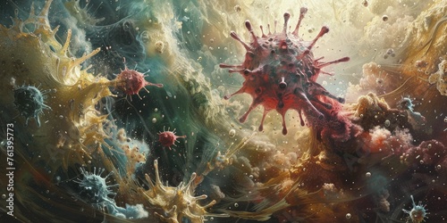 Experience the tumultuous spectacle of immune chaos in The Fury of Cytokine Storms, A Visual Journey Through Immune Chaos. photo