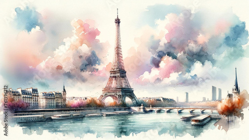 Eiffel Tower in a watercolor
