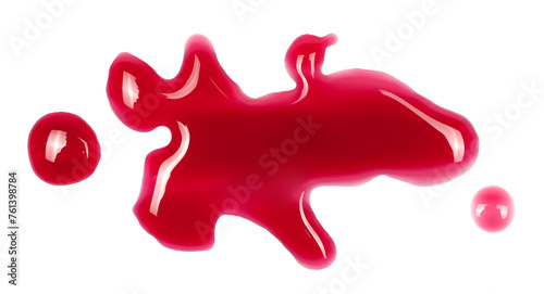 Puddle of sour cherry juice isolated on white background, clipping path
