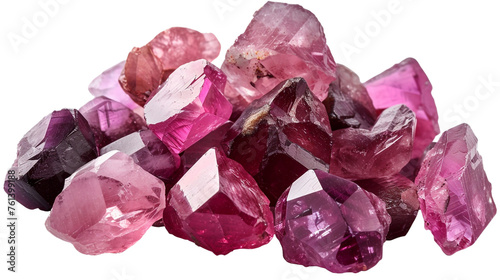 a cluster of small ruby gems in different shades of pink isolated on transparent background, png file
