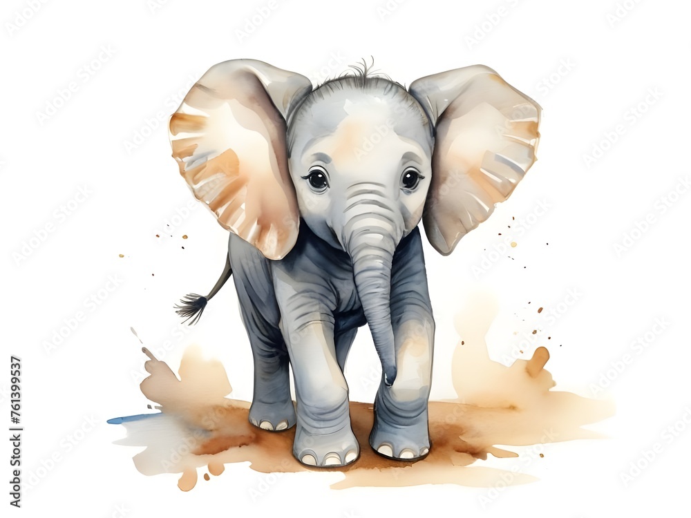 Baby elephant, watercolor	