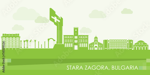 Green Skyline panorama of  city of Stara Zagora, Bulgaria - vector illustration