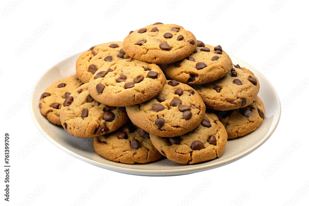A plate of chocolate chip. isolated on transparent background.