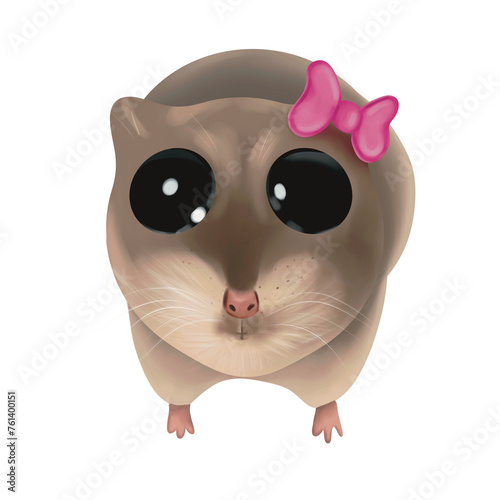 A hamster with big eyes and a bow on the head