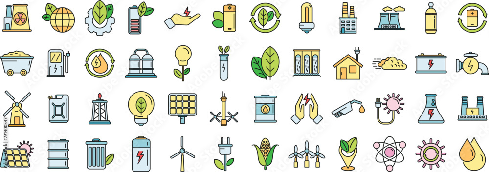 Natural resources icons set outline vector. Nature energy. Clean save thin line color flat isolated Natural resources icons set outline vector. Nature energy. Clean save thin line color flat isolated