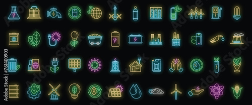 Natural resources icons set outline vector. Nature energy. Clean save neon color isolated