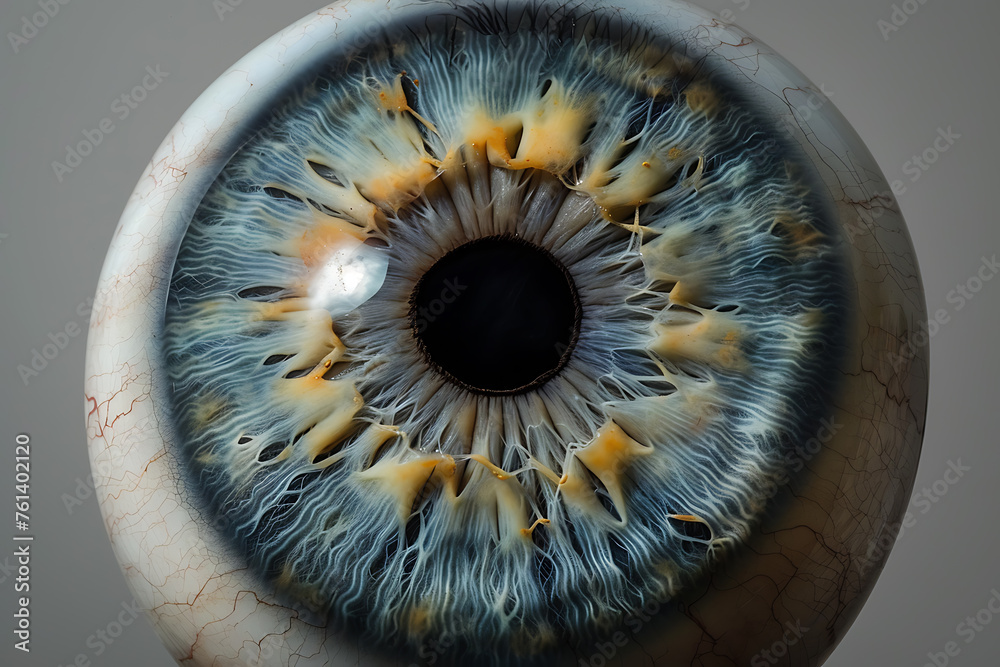 A detailed close-up of a human eyeball, showcasing the intricate beauty and complexity of the human eye.  - obrazy, fototapety, plakaty 