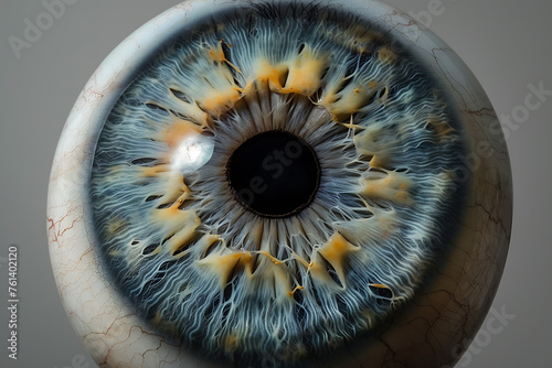 A detailed close-up of a human eyeball, showcasing the intricate beauty and complexity of the human eye.  photo
