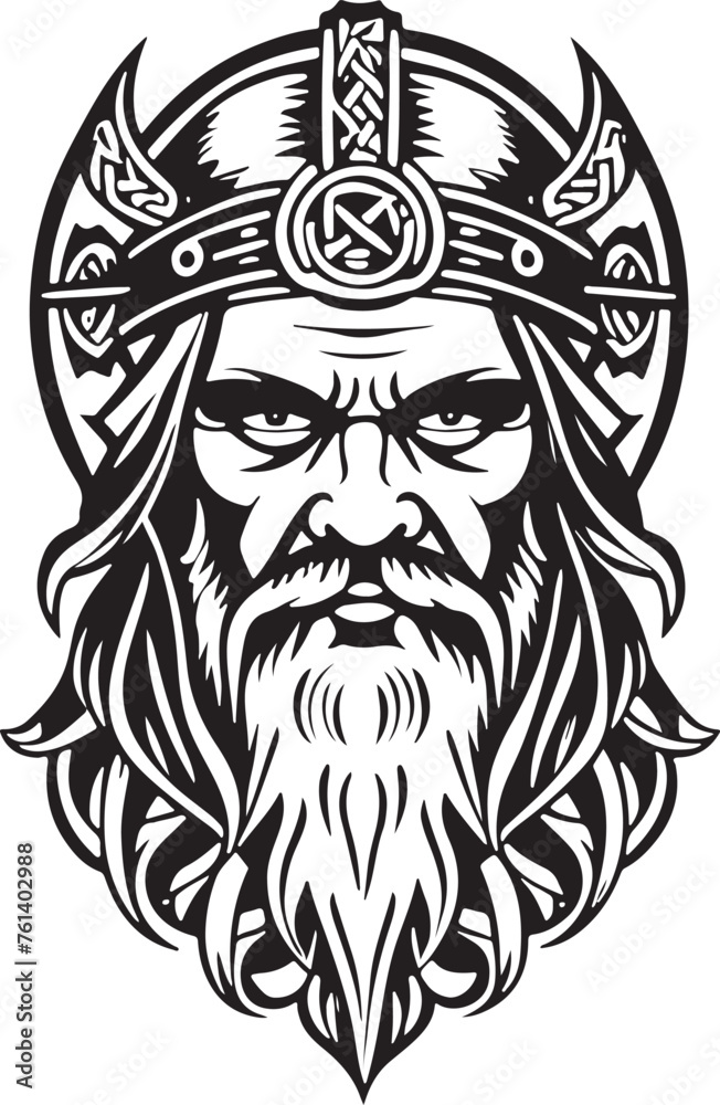 Fototapeta premium Extraordinary line art style Viking head vector graphic template, Suitable for logo design, tattoo design or print on demand 
