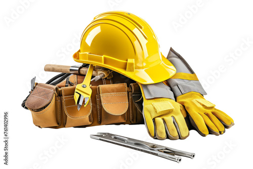 construction tools with safety gear such as helmets and gloves, emphasizing the importance of safety on the job. photo