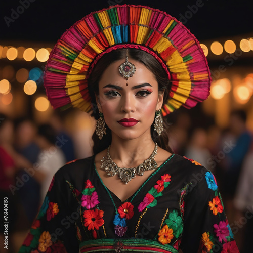 Dancer In Mexican Dress For National Celebrations