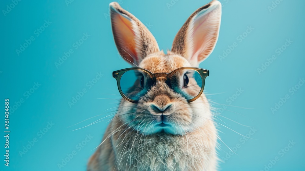 Fun Easter concept Holiday Animal celebration greeting card - Cool Easter Bunny, bunny with pink sunglasses on solid color background Fun Easter concept Holiday Animal celebration greeting card - Cool Easter Bunny, bunny with pink sunglasses on solid color background
