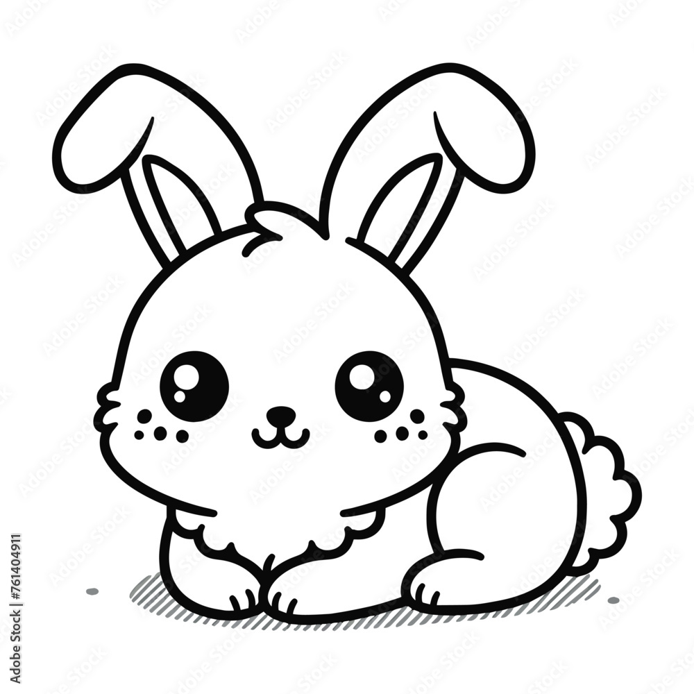 Adorable bunny rabbit coloring book page. Vector illustration