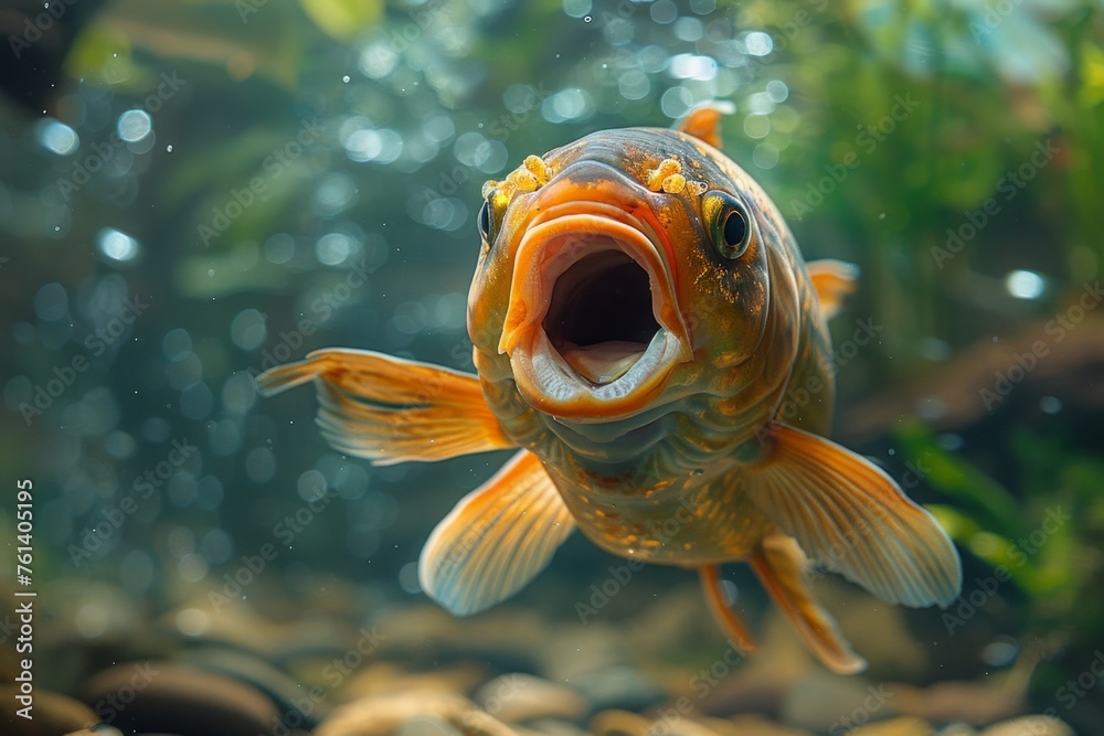 photo of a carp with open mouth