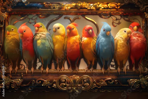 Obraz Ilustracja, papugi w ramie