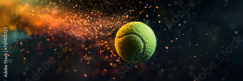 Tennis ball close-up, tennis point. Abstract splash background, card design