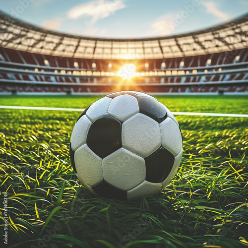 Soccer ball on the grass of football stadium © Andrii IURLOV