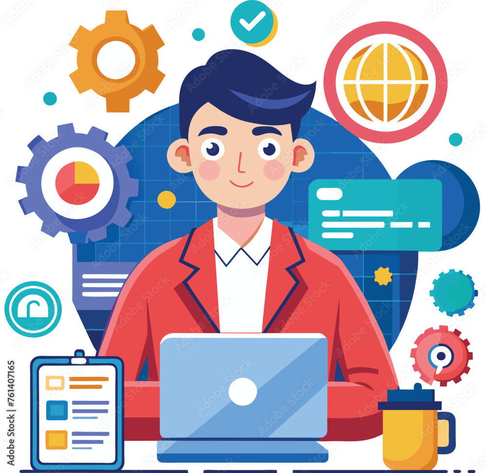 a person working on a laptop vector illustration, and a Female freelancer works from home. a person working on a laptop vector illustration, and a Female freelancer works from home.