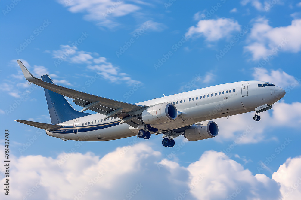 Obraz premium A white airplane is flying through a cloudy sky