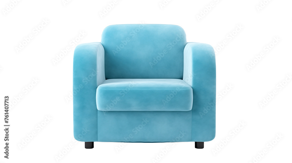 Modern Light Blue Fabric Armchair Isolated on a White Background