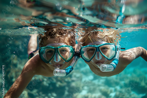 Kids with Snorkels Excited for Underwater Adventure