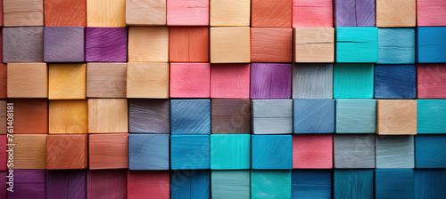 Colorful wooden blocks stack texture aligned background © Mohammad Xte