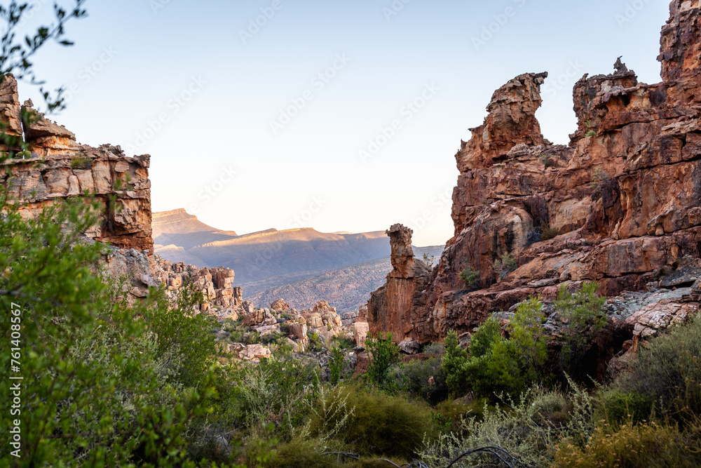 View of a rocky valley at sunset in the Cederberg,  south africa