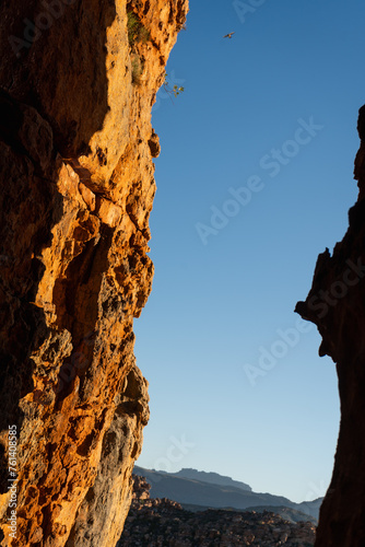 View of rthe sky through a crack in a cliff in the Cederberg, western cape, South Africa
