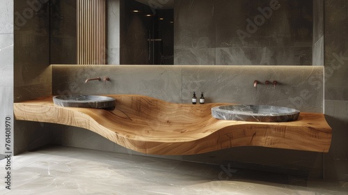 Two Sinks on Wooden Counter