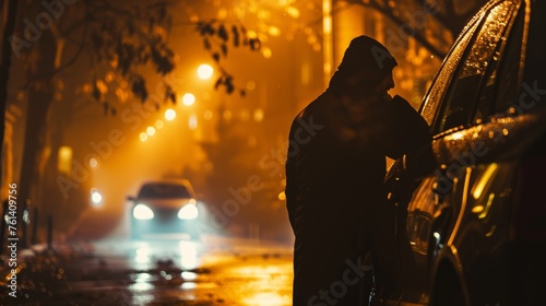 Nighttime Urban Car Theft Scene