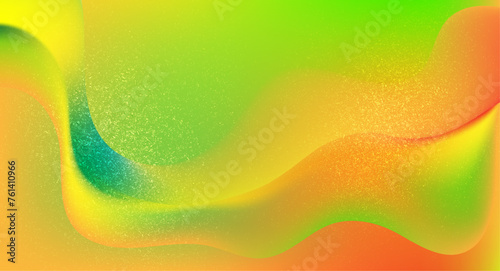 Abstract green and orange liquid wavy shapes futuristic grainy background