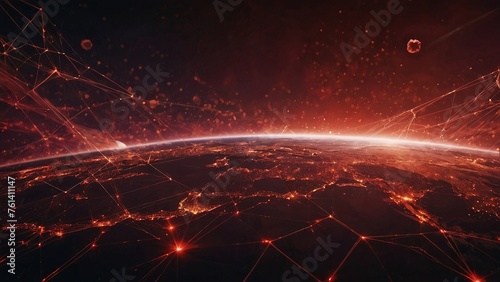 globe connectivity futuristic red background 