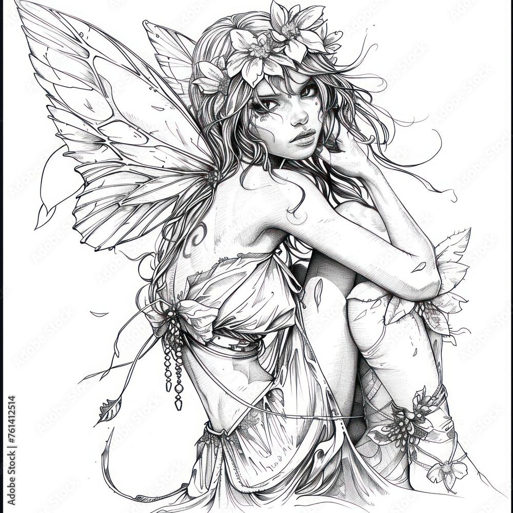 Fototapeta premium Fairy Coloring Page with Lots of Details