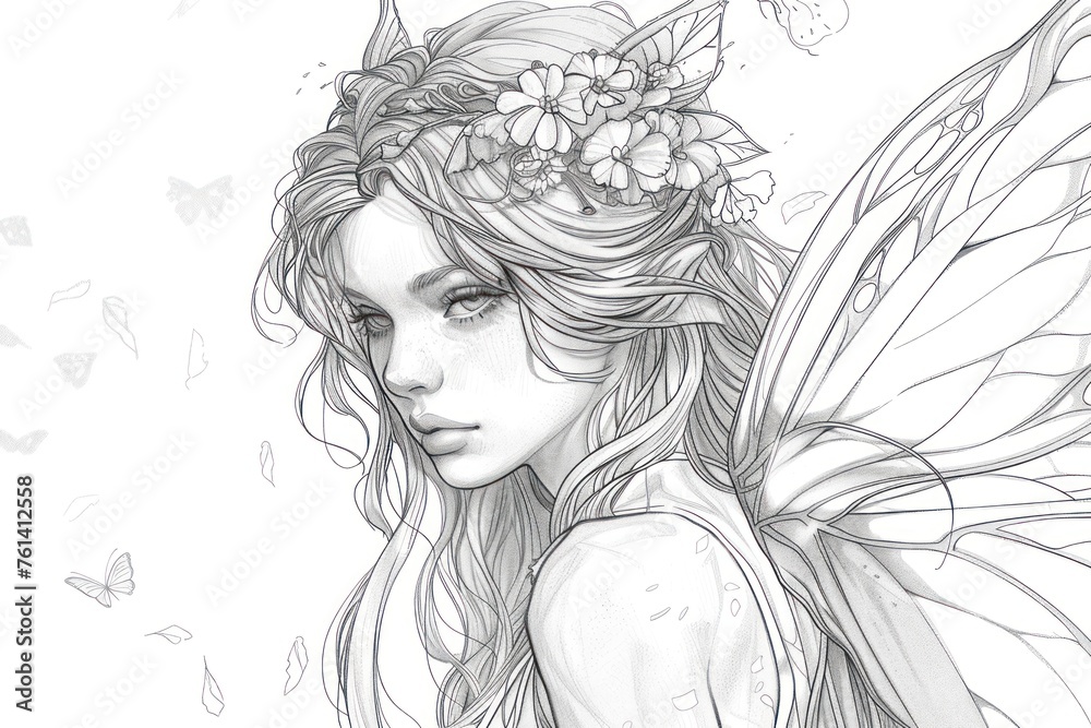 Fototapeta premium Fairy Coloring Page with Lots of Details
