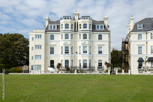 Canvas Print Folkestone, Kent ,uk August 1,  2023 Large Regency Building, holiday homes by a