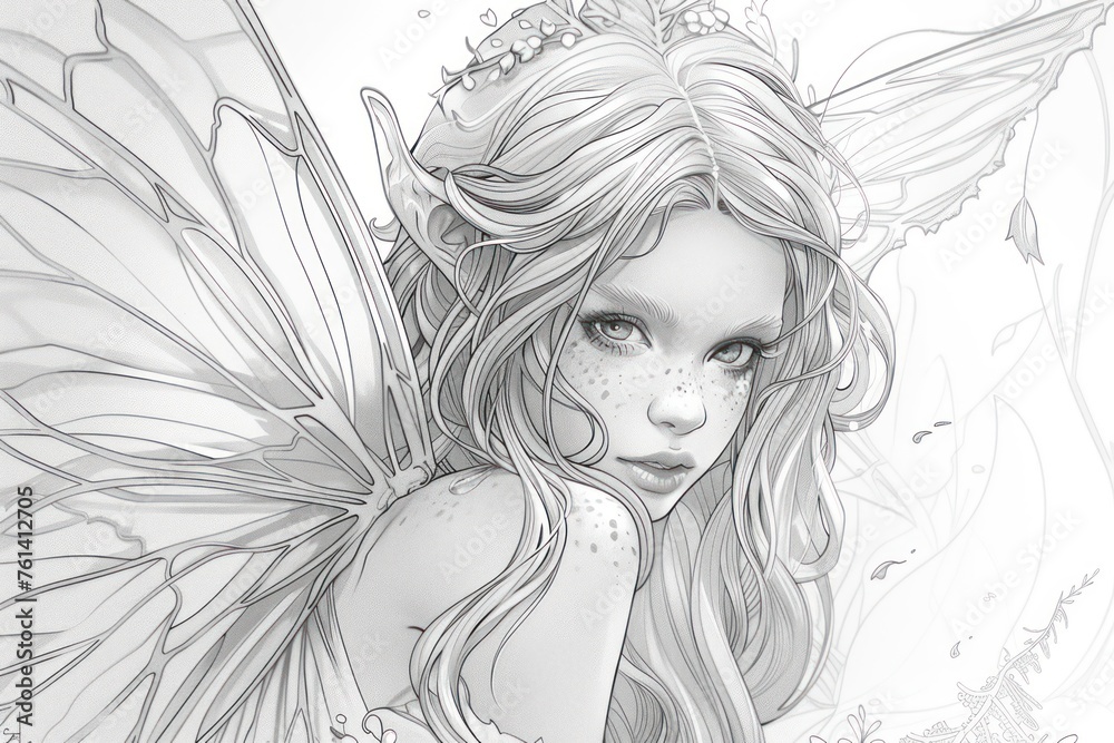 Fairy Coloring Page with Lots of Details Fairy Coloring Page with Lots of Details