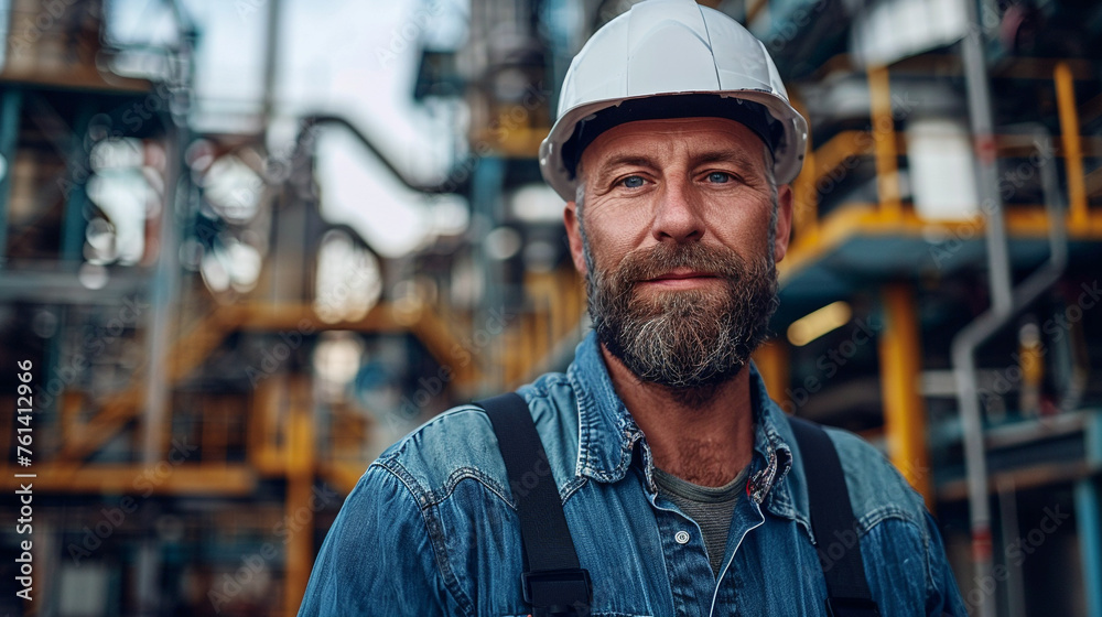 Portrait of a male builder, engineer on the background of a construction site. The hard helmet, overalls. Wrinkles, tired, experienced look Portrait of a male builder, engineer on the background of a construction site. The hard helmet, overalls. Wrinkles, tired, experienced look